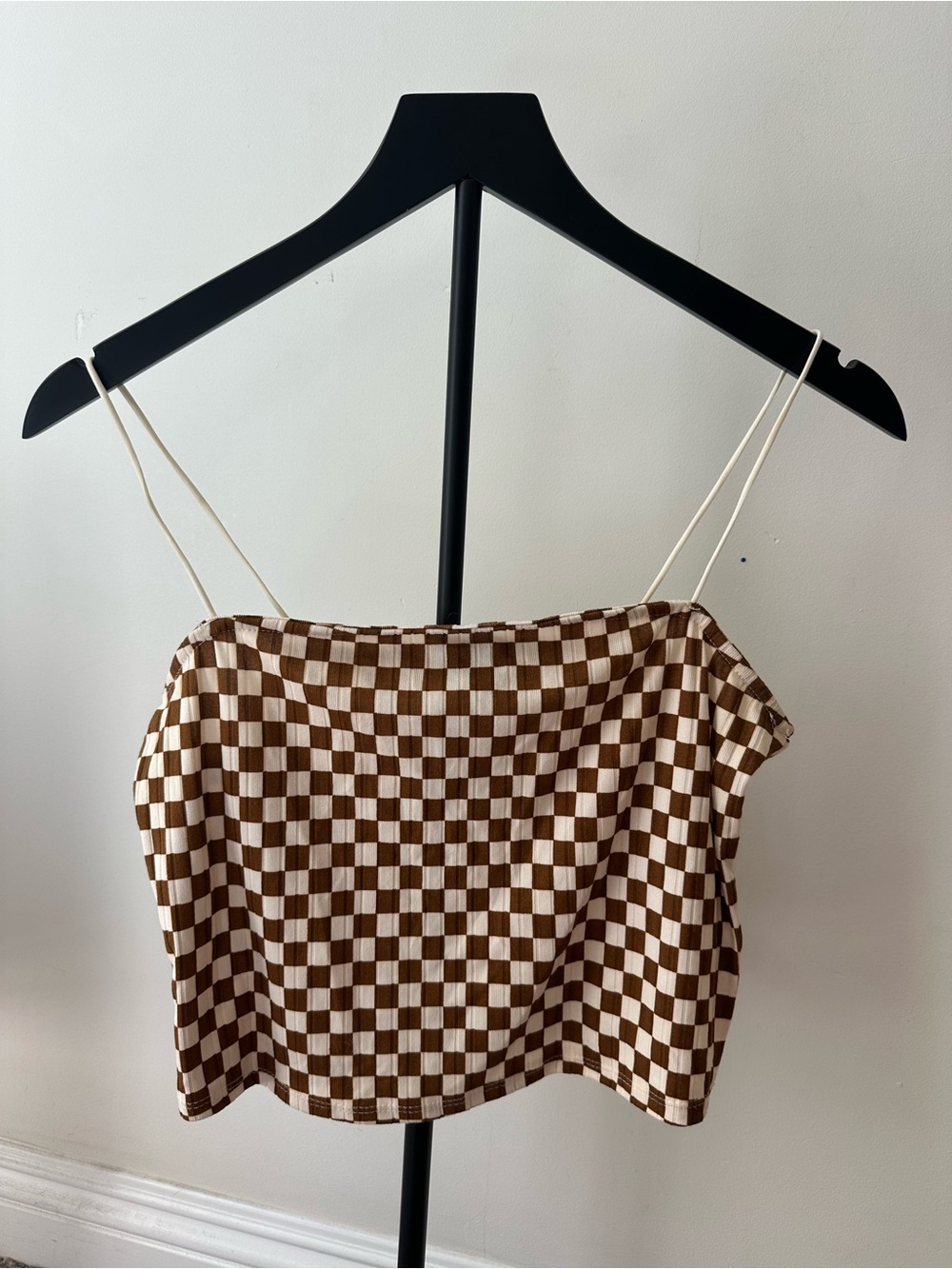 Rue21 Brown and Cream Checkered Spaghetti Strap Crop Cami